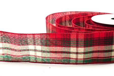 Grün, Rot & Elfenbein Klassisches Weihnachtsplaid-Drahtband_KF9381GC-1-7
