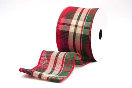 Grün, Rot & Elfenbein Klassisches Weihnachtsplaid-Drahtband_KF9381GC-1-7