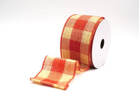 Verbranntes Orange & Beige Klassisches Weihnachtsplaid-Drahtband_KF9383GC-41-220