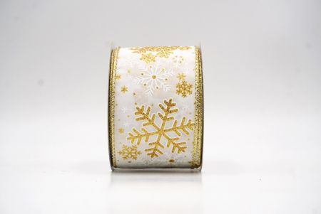 Weiße - goldene Schneeflocken & Winterglanz Drahtband_KF9389G-1G