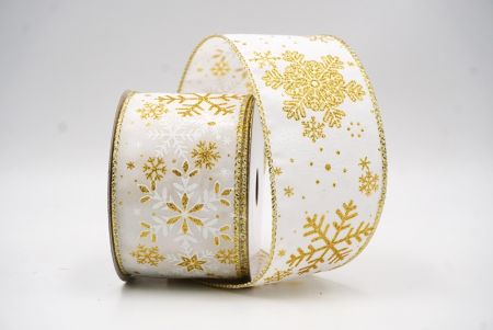 Weiße - goldene Schneeflocken & Winterglanz Drahtband_KF9389G-1G
