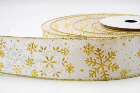 Weiße - goldene Schneeflocken & Winterglanz Drahtband_KF9389G-1G