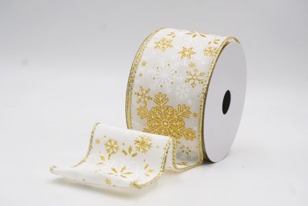 Weiße - goldene Schneeflocken & Winterglanz Drahtband_KF9389G-1G