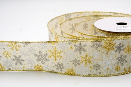 Krém/Arany_Havas Csillogó Hópehely Drótos Szalag_KF9391G-1