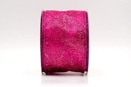 Hot Pink_Glitter Pine Leaves Sheer Wired Ribbon_KF9405GF-40