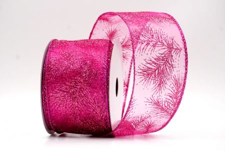 Hot Pink_Glitter Pine Leaves Sheer Wired Ribbon_KF9405GF-40