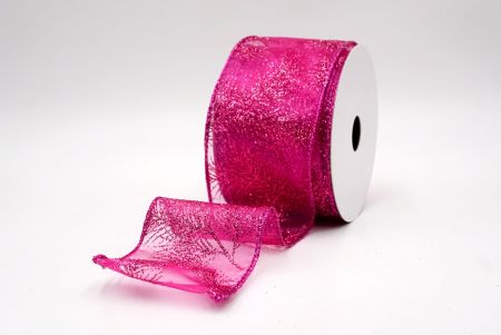 Hot Pink_Glitter Pine Leaves Sheer Wired Ribbon_KF9405GF-40