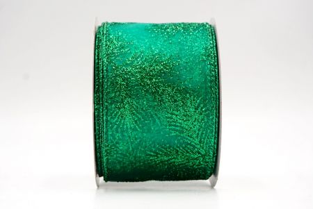 Green_Glitter Pine Leaves Sheer Wired Ribbon_KF9405GH-3
