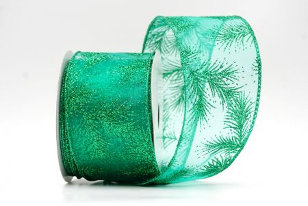 Green_Glitter Pine Leaves Sheer Wired Ribbon_KF9405GH-3