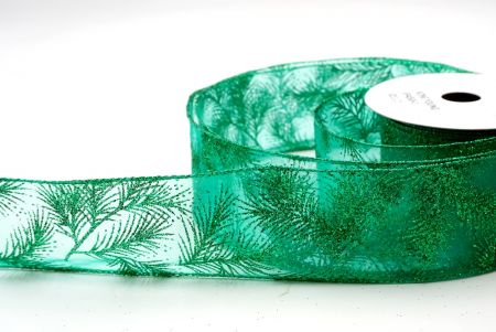 Green_Glitter Pine Leaves Sheer Wired Ribbon_KF9405GH-3