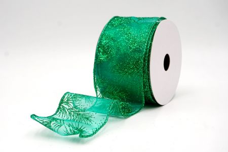 Green_Glitter Pine Leaves Sheer Wired Ribbon_KF9405GH-3