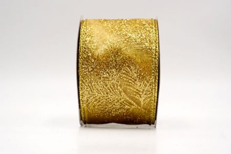 Gold_Glitter Pine Leaves Sheer Wired Ribbon_KF9406G-13