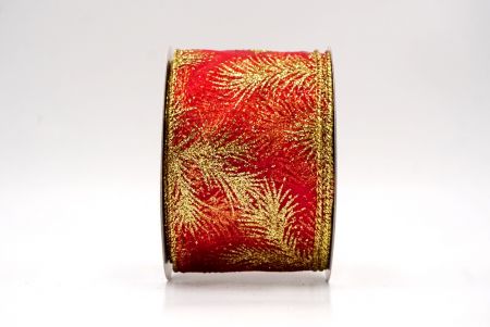 Red_Glitter Pine Leaves Sheer Wired Ribbon_KF9406G-7
