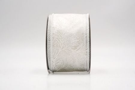 White_Glitter Pine Leaves Sheer Wired Ribbon_KF9407GC-1-1