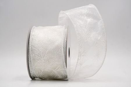 White_Glitter Pine Leaves Sheer Wired Ribbon_KF9407GC-1-1