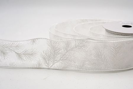 White_Glitter Pine Leaves Sheer Wired Ribbon_KF9407GC-1-1