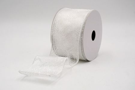 White_Glitter Pine Leaves Sheer Wired Ribbon_KF9407GC-1-1