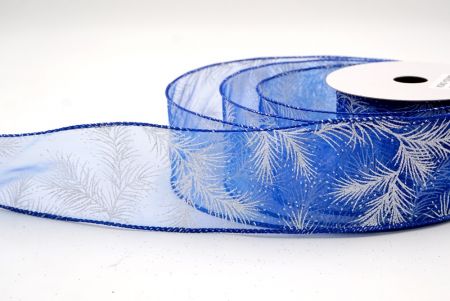 Blue_Glitter Pine Leaves Sheer Wired Ribbon_KF9407GC-4-151
