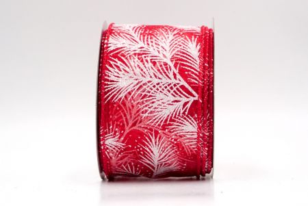 Red_Glitter Pine Leaves Sheer Wired Ribbon_KF9407GC-7-7