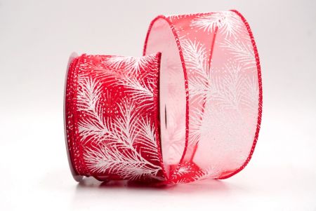 Red_Glitter Pine Leaves Sheer Wired Ribbon_KF9407GC-7-7