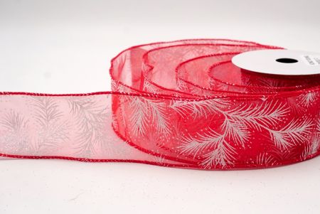 Red_Glitter Pine Leaves Sheer Wired Ribbon_KF9407GC-7-7