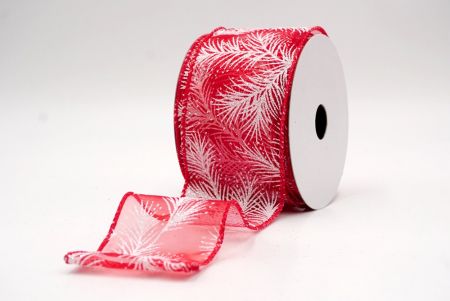 Red_Glitter Pine Leaves Sheer Wired Ribbon_KF9407GC-7-7