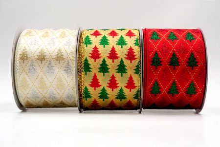 Festive Pine Tree Diamond Wired Ribbon - Festive Pine Tree Diamond Wired Ribbon