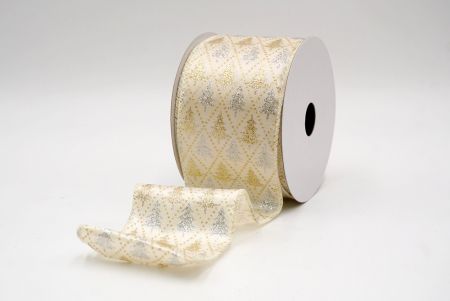 Cream_Festive Pine Tree Diamond Wired Ribbon_KF9408GC-2-2