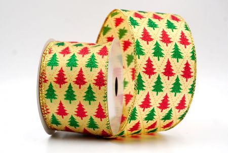 Golden Yellow_Festive Pine Tree Diamond Wired Ribbon_KF9409G-13