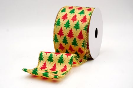 Golden Yellow_Festive Pine Tree Diamond Wired Ribbon_KF9409G-13