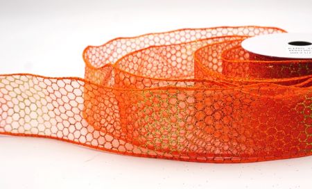 Durchsichtig - Oranger holografischer Glitzer Kreuzdrahtband_KF9413GC-54-54