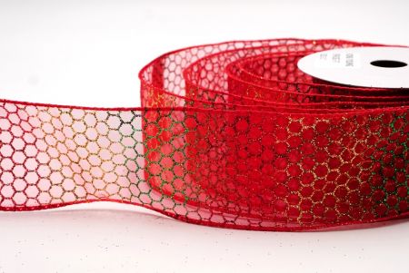 Durchsichtig - Rot holografisches Glitzer Kreuzdrahtband_KF9413GC-7-7