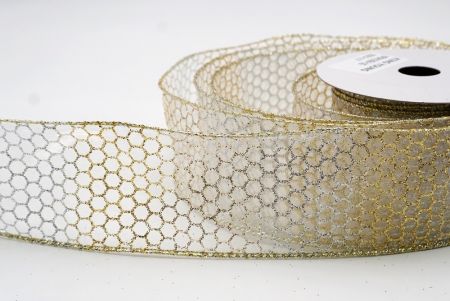 Durchsichtig - Weiß - Gold holografischer Glitzer Kreuzdrahtband_KF9413GV-1G