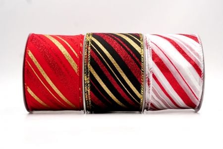 Glitter Holiday Stripe Wired Ribbon - Glitter Holiday Stripe Wired Ribbon