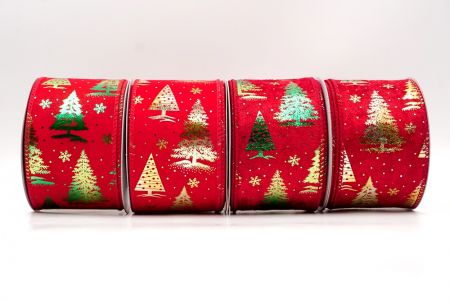 Festive Holiday Tree Foil Print Wired Ribbon - Festive Holiday Tree Foil Print Wired Ribbon