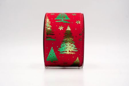 Red_Festive Holiday Tree Foil Print Wired Ribbon_KF9419GC-7-7