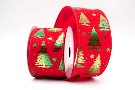 Red_Festive Holiday Tree Foil Print Wired Ribbon_KF9419GC-7-7
