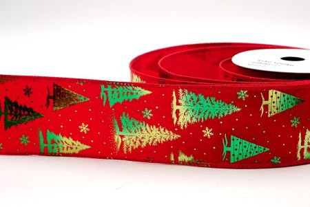 Red_Festive Holiday Tree Foil Print Wired Ribbon_KF9419GC-7-7