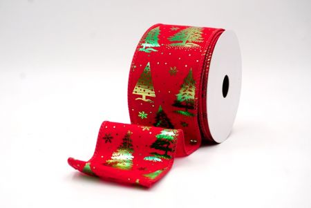 Red_Festive Holiday Tree Foil Print Wired Ribbon_KF9419GC-7-7