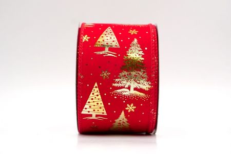 Red/Gold_Festive Holiday Tree Foil Print Wired Ribbon_KF9419GC-7G-7