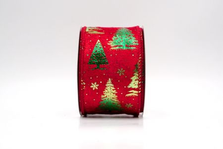 Velvet Red/Green_Festive Holiday Tree Foil Print Wired Ribbon_KF9420GC-7-169