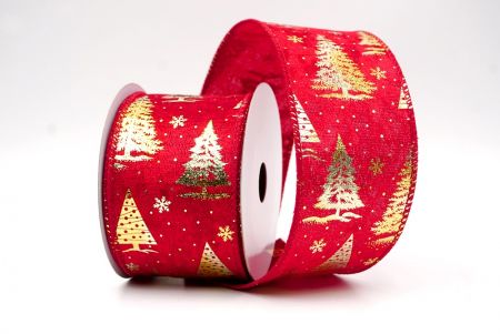 Velvet Red/Gold_Festive Holiday Tree Foil Print Wired Ribbon_KF9420GC-7G-169