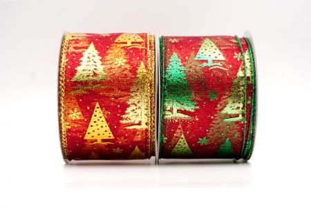 Festive Holiday Tree Foil Print Wired Ribbon_KF9421