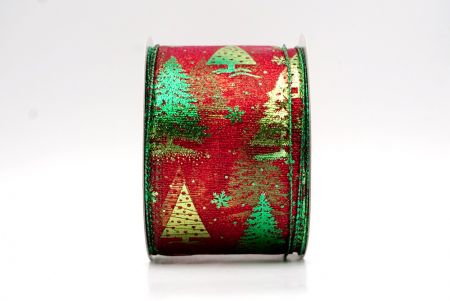 Sheer Red/Green_Festive Holiday Tree Foil Print Wired Ribbon_KF9421GH-7