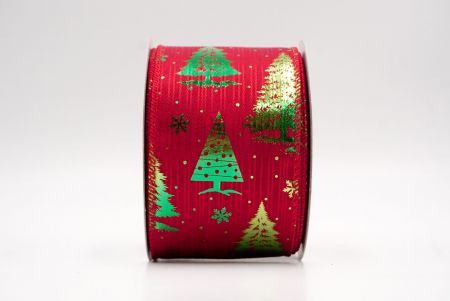 Red/Green_Festive Holiday Tree Foil Print Wired Ribbon_KF9422G-7-7
