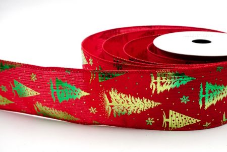 Red/Green_Festive Holiday Tree Foil Print Wired Ribbon_KF9422G-7-7