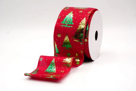 Red/Green_Festive Holiday Tree Foil Print Wired Ribbon_KF9422G-7-7