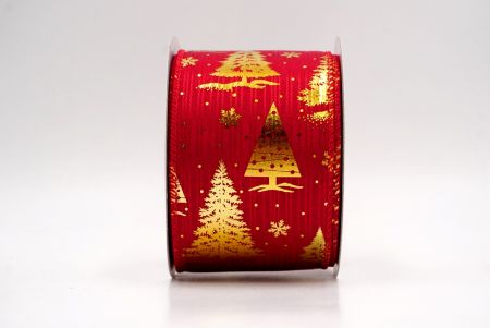 Red/Gold_Festive Holiday Tree Foil Print Wired Ribbon_KF9422GC-7G-7