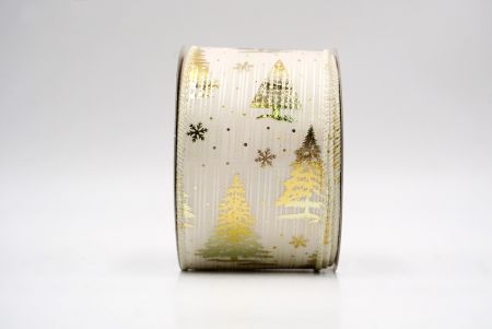 Cream/Gold_Festive Holiday Tree Foil Print Wired Ribbon_KF9423GC-2-2