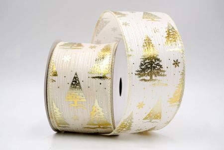 Cream/Gold_Festive Holiday Tree Foil Print Wired Ribbon_KF9423GC-2-2
